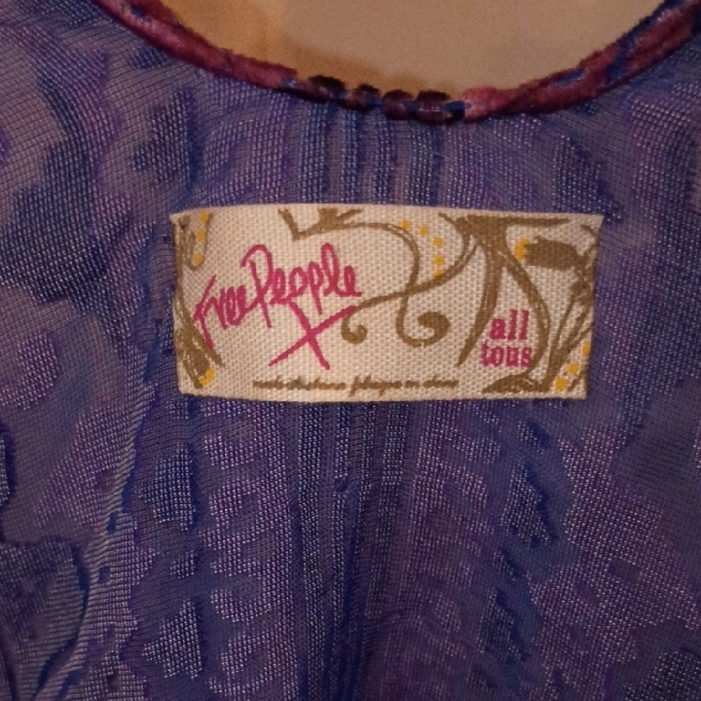 Free People Blue and Purple Floral Velvet Burnout Kimono Robe - Picture 2 of 3